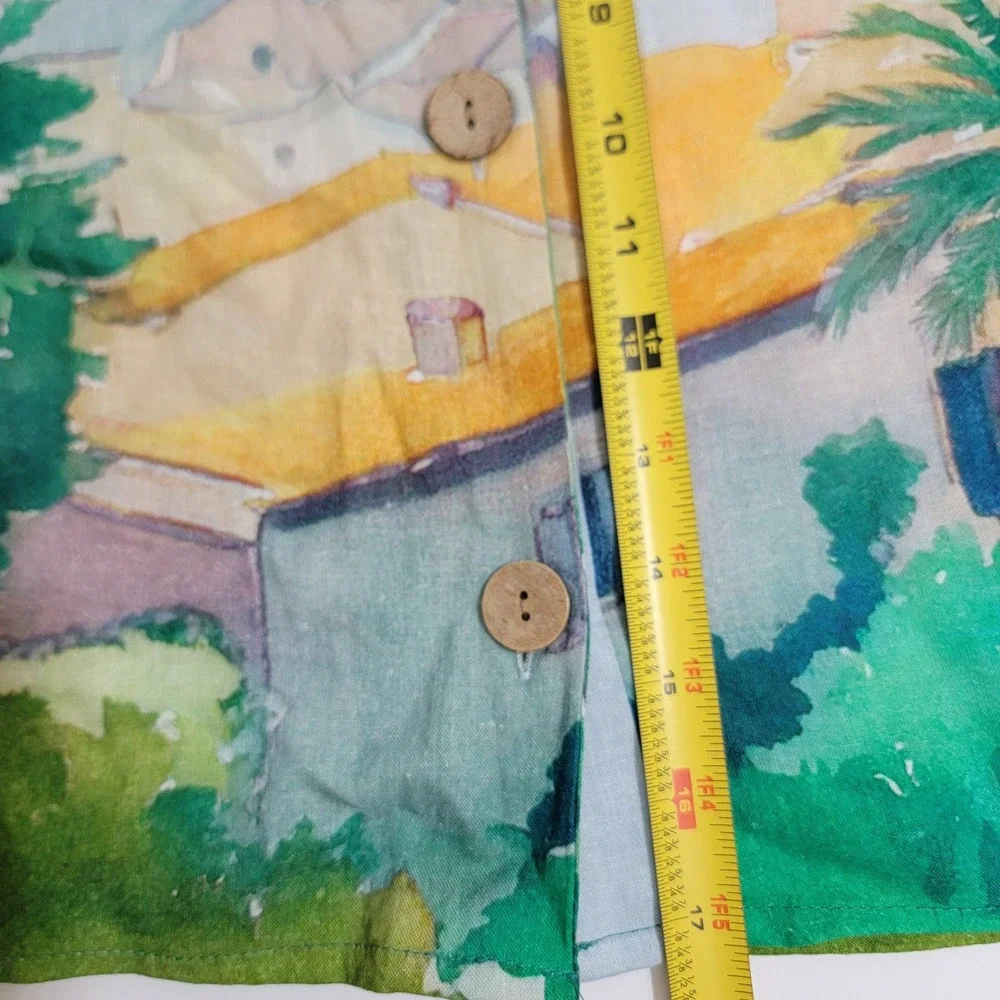 Calypso St. Barth Linen Blend Watercolor Scenic Village Crop Tank Top Med NEW - Picture 12 of 14